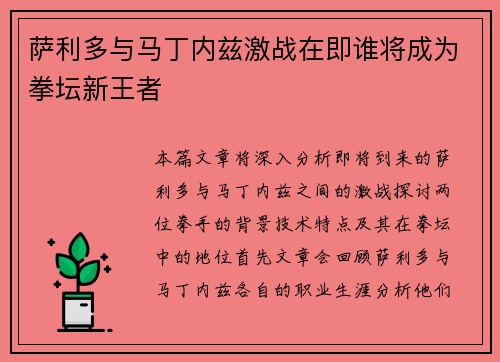 萨利多与马丁内兹激战在即谁将成为拳坛新王者