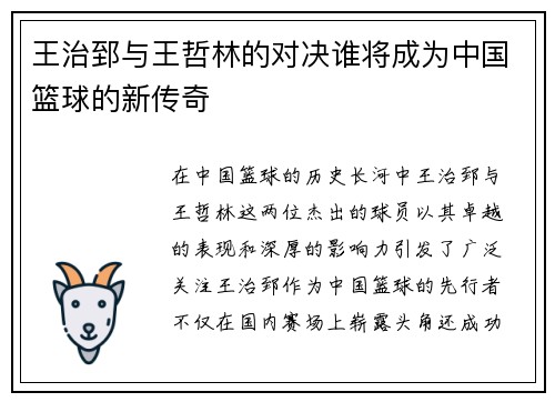 王治郅与王哲林的对决谁将成为中国篮球的新传奇