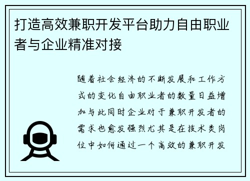 打造高效兼职开发平台助力自由职业者与企业精准对接